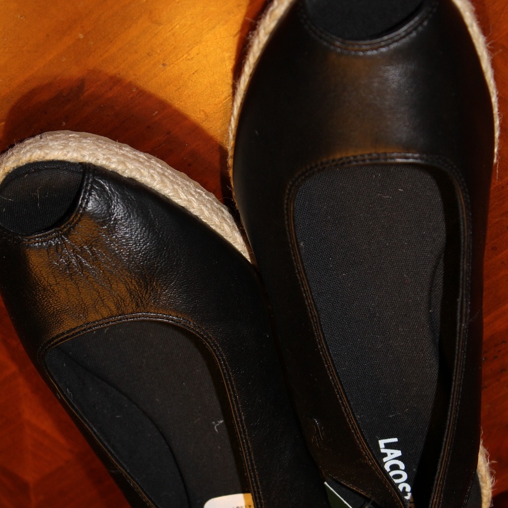 NEW LACOSTE BLACK LEATHER ESPADRILLE SHOES
